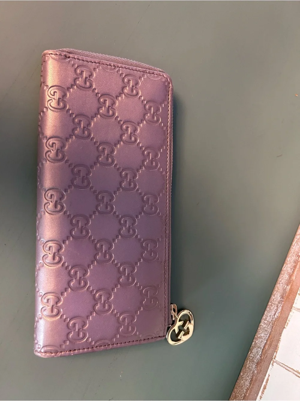 Gucci Metallic Purple Embossed GG Zip Wallet